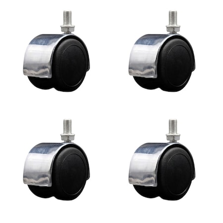 Service Caster 2'' Floor Safe Chrome Hooded Twin Wheel Caster 3/8 Threaded Stem, 4PK SCC-TS02S50D-NYU-BC-382458-4